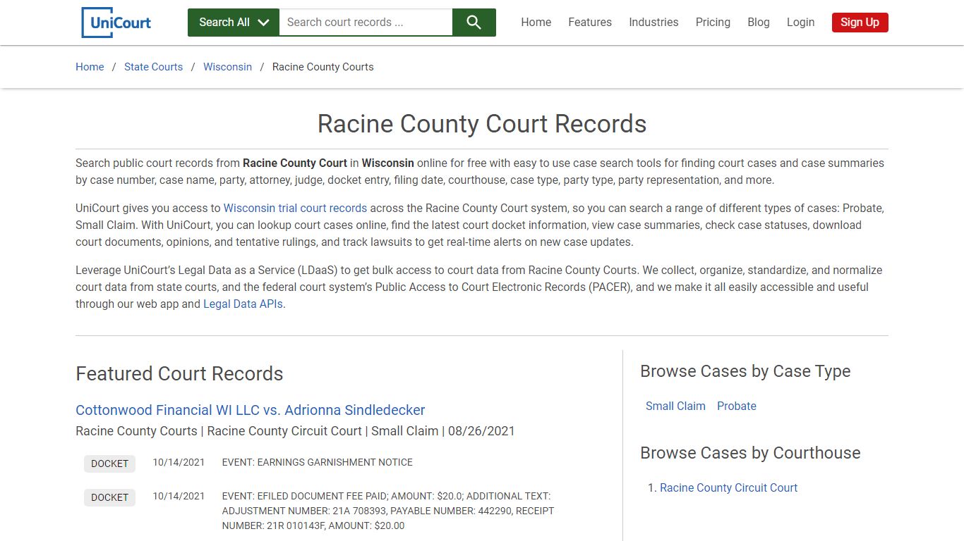 Racine County Court Records | Wisconsin | UniCourt